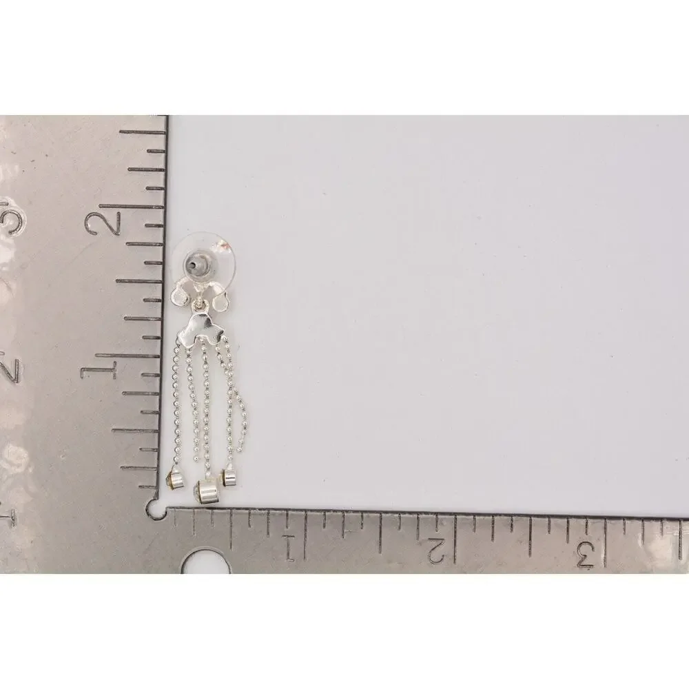 Y2K Vintage Crystal Dangle Earrings Chandelier Silver Tone Rhinestone Chain 9L